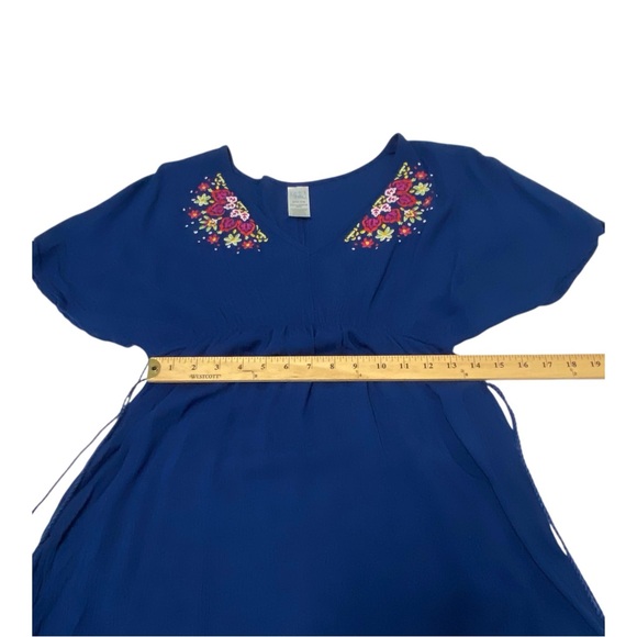 Time and Tru Blue Floral Embroidery Tassels Boho Tunic Top - Small - Picture 4 of 13